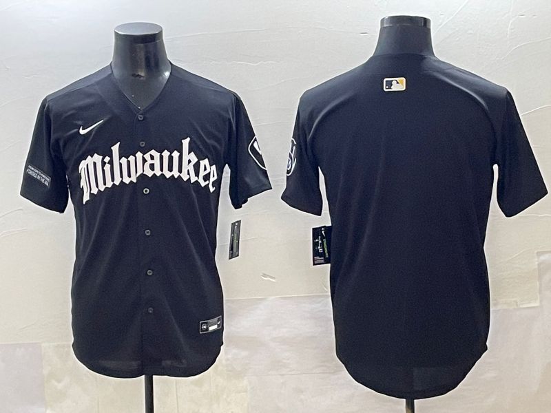 Men 2025 Milwaukee Brewers Blank Black Five generations Joint Name Nike MLB Jersey style 2